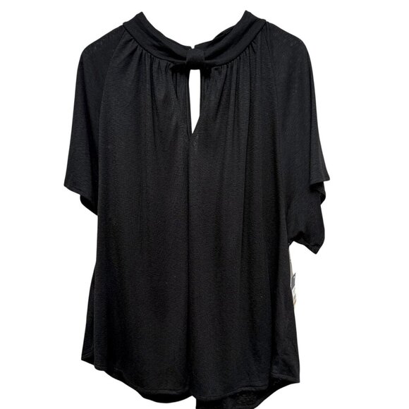 Rachel Roy Top Plus Size 3X Black Short Sleeve High Neck Keyhole NWT - Picture 2 of 9